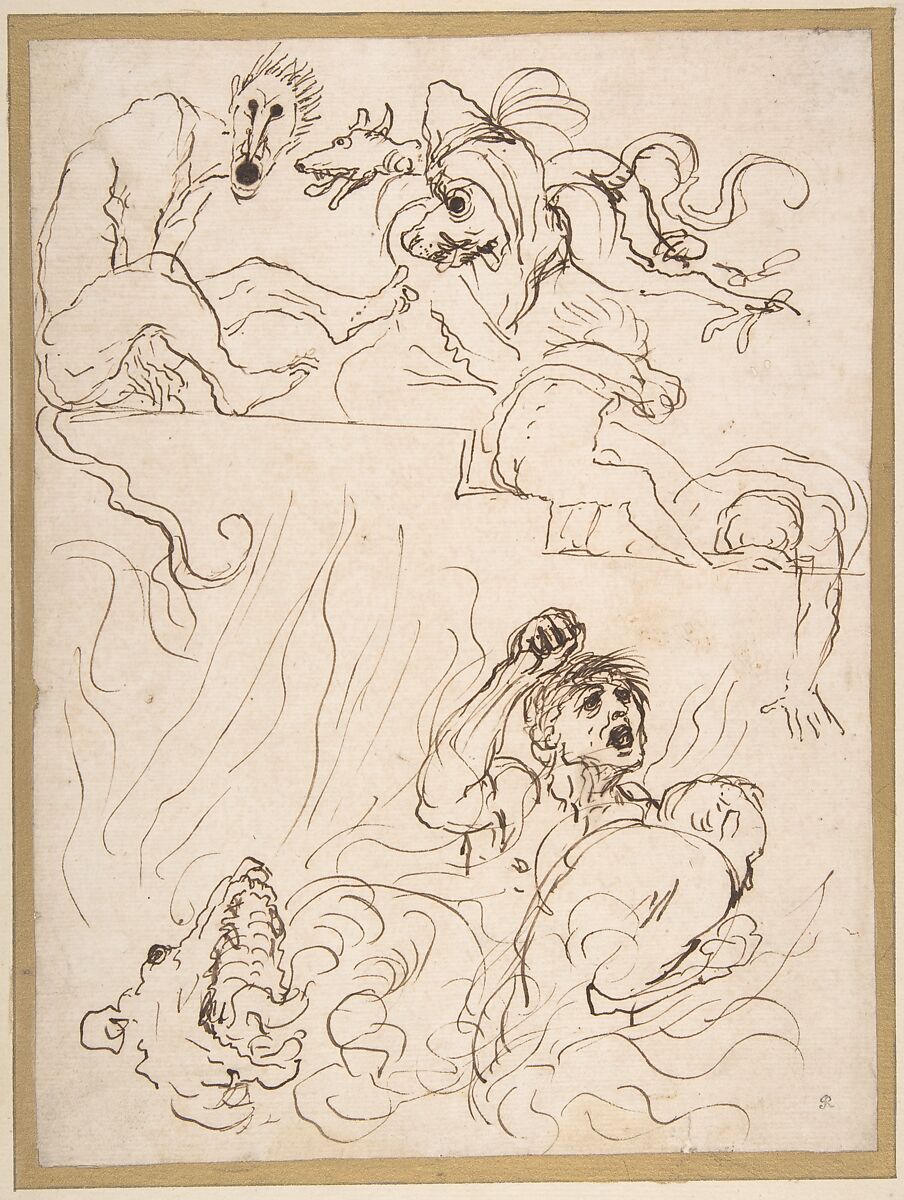A Diablerie, Guercino (Giovanni Francesco Barbieri)  Italian, Pen and brown ink