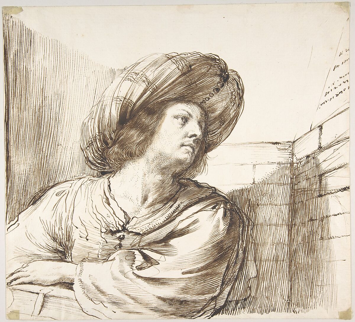 Portrait of a Scholar, Imitator of Guercino (Giovanni Francesco Barbieri) (Italian, Cento 1591–1666 Bologna), Pen and brown ink 