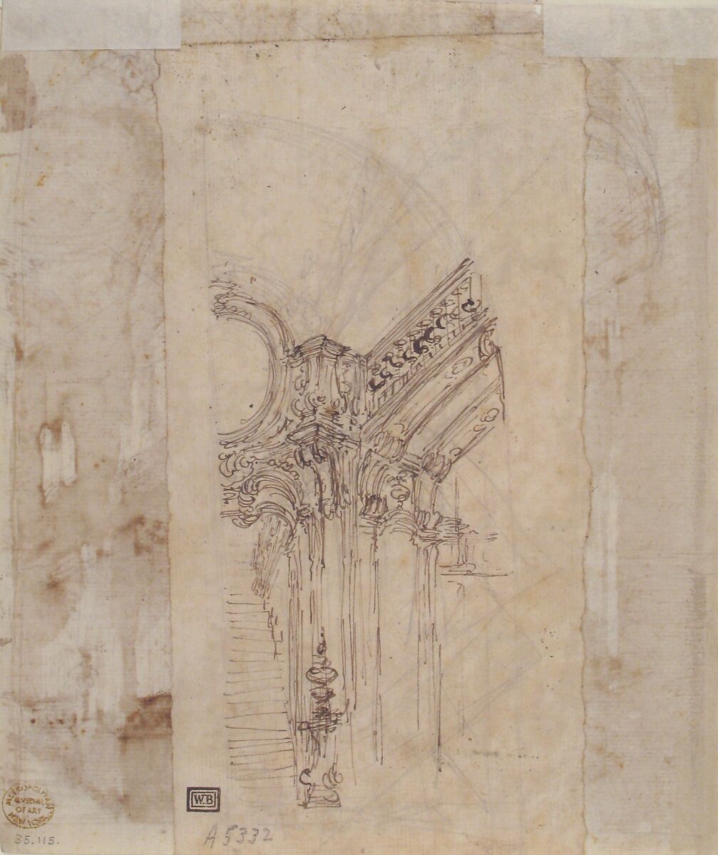 Architectural Study (recto); Separate Sheet with Architectural Drawing (verso), Filippo Juvarra (Italian, Messina 1678–1736 Madrid), Pen and brown ink, brush and brown wash, over graphite