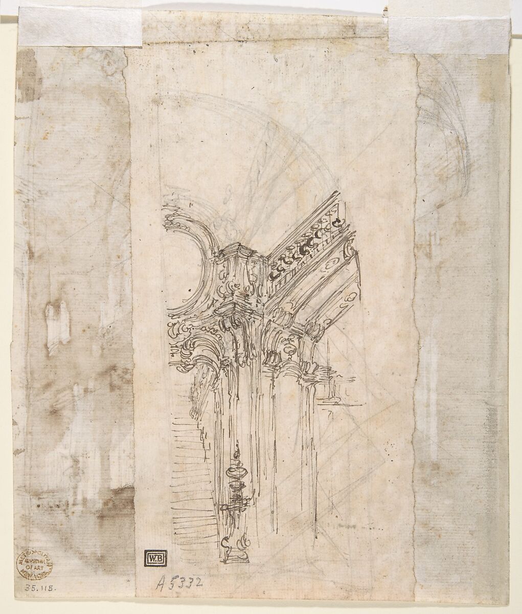 Architectural Study (recto); Separate Sheet with Architectural Drawing (verso), Filippo Juvarra (Italian, Messina 1678–1736 Madrid), Pen and brown ink, brush and brown wash, over graphite