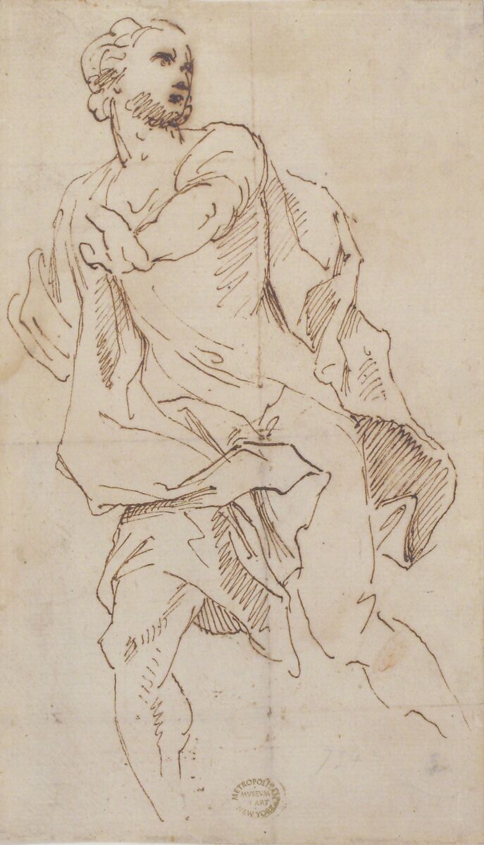 Male Figure Running, Giovanni Lanfranco (Italian, Parma 1582–1647 Rome), Pen and brown ink