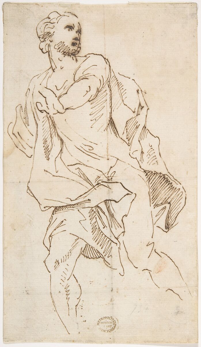 Male Figure Running, Giovanni Lanfranco (Italian, Parma 1582–1647 Rome), Pen and brown ink 