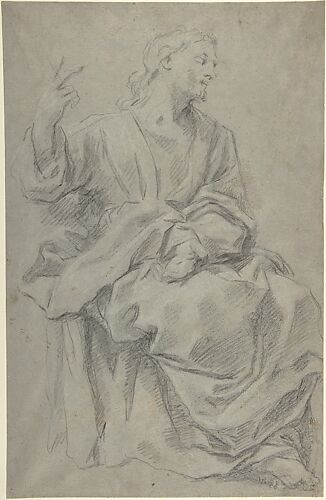 Seated Draped Male Figure (recto); Rough Studies of Putti (verso)