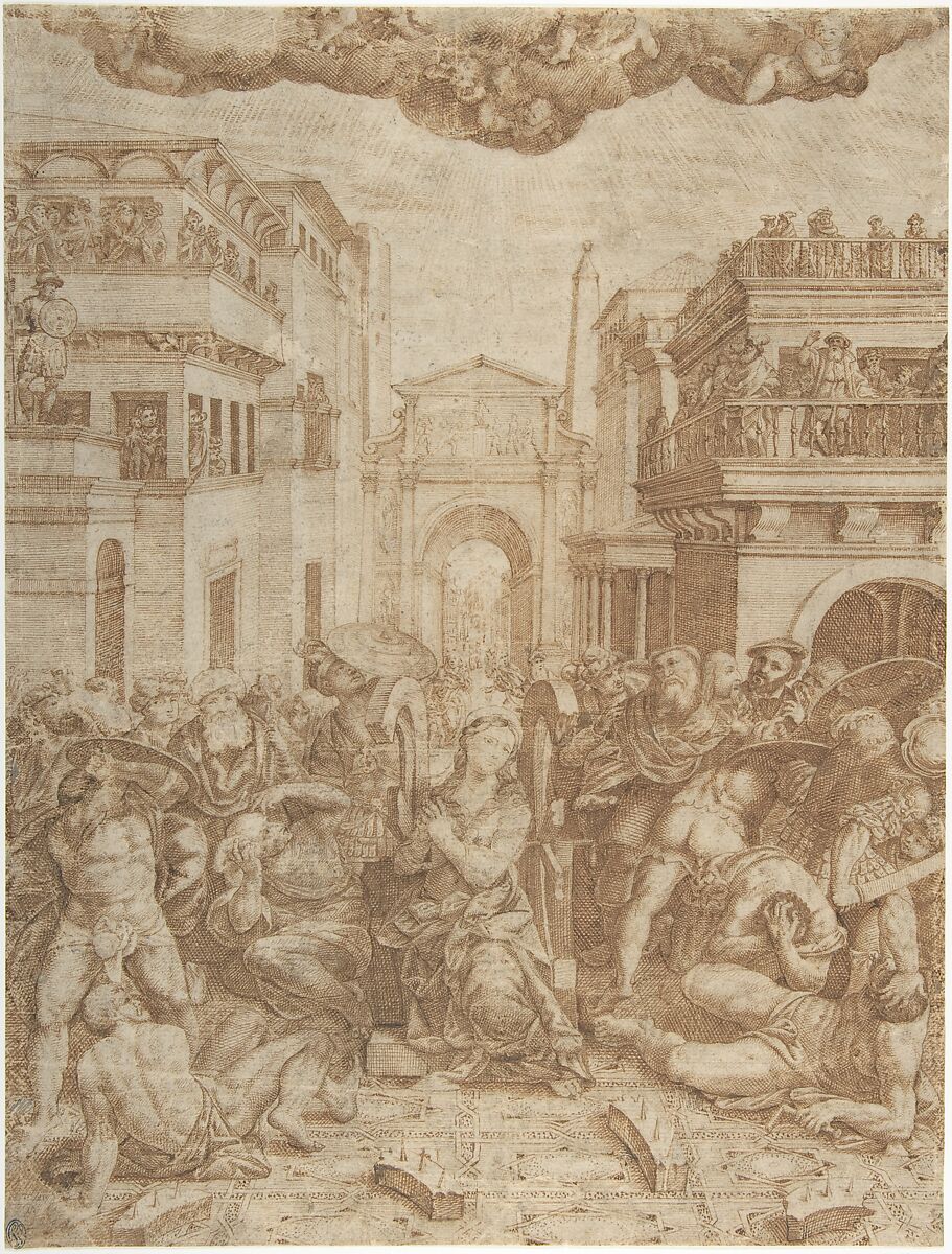 Martyrdom of Saint Catherine of Alexandria, After Bernardino Lanino (Italian, Vercelli or Mortara 1509/13– 1582/83 Vercelli), Pen and brown ink 