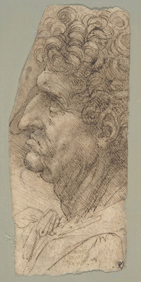 Head of a Man in Profile Facing to the Left, Leonardo da Vinci (Italian, Vinci 1452–1519 Amboise), Pen and brown ink, over soft black chalk 