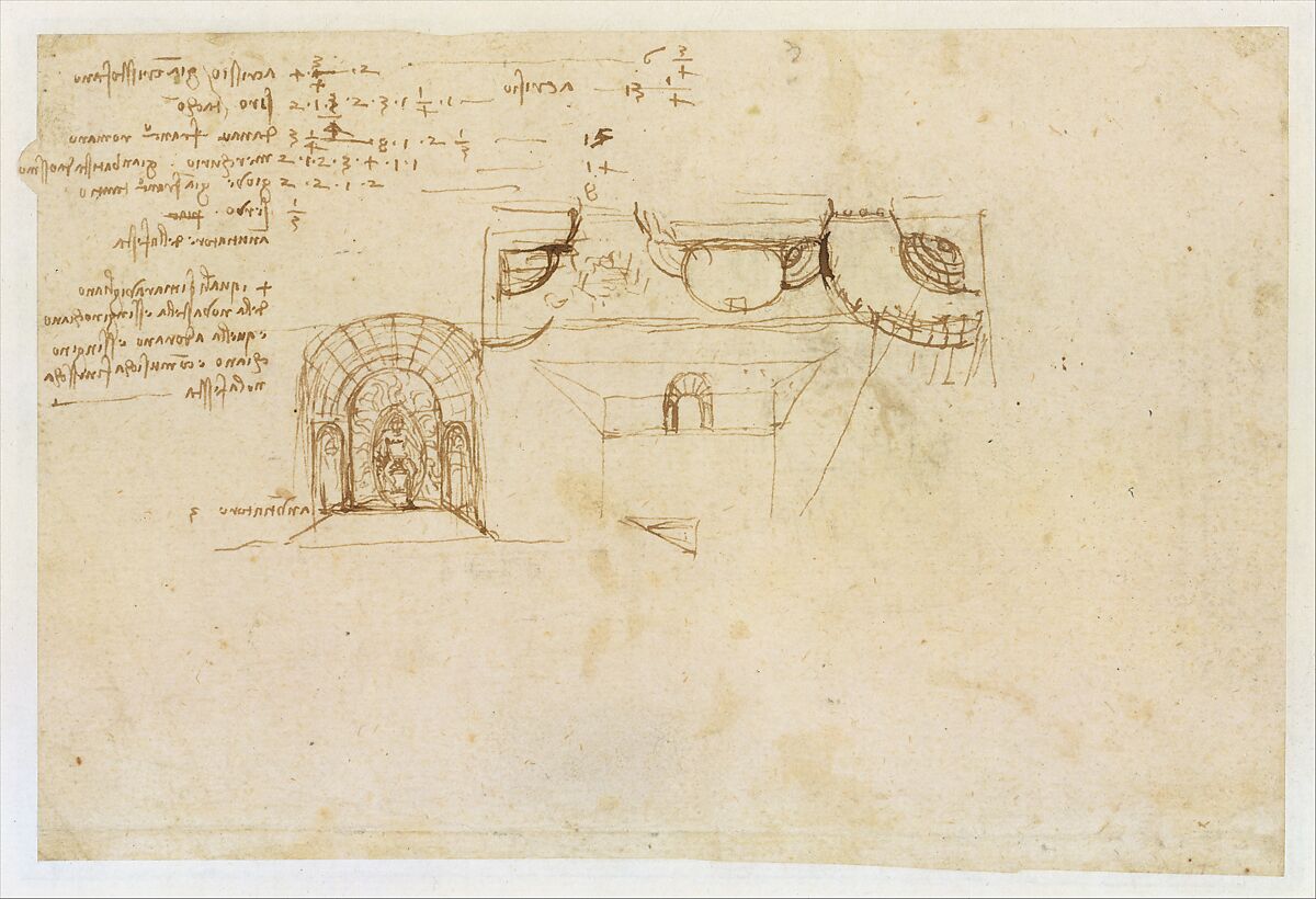 Allegory on the Fidelity of the Lizard (recto); Design for a Stage Setting (verso), Leonardo da Vinci (Italian, Vinci 1452–1519 Amboise), Pen and brown ink (recto and verso)
