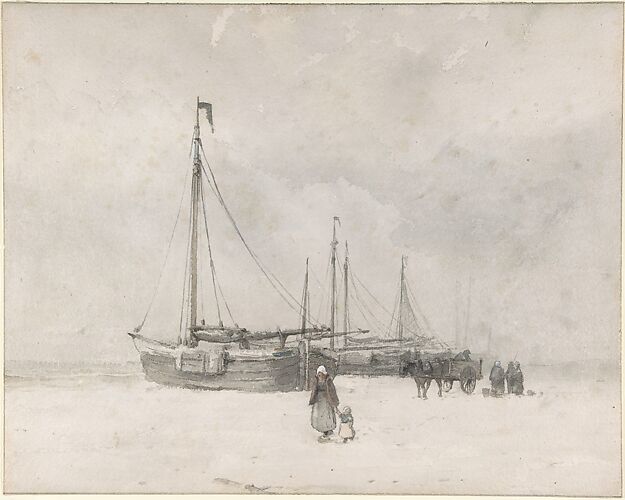 Fishing Boats on the Beach in Winter