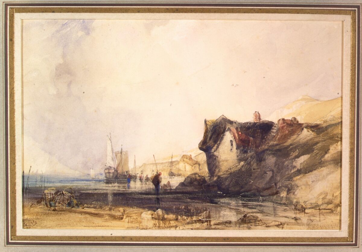 View on the coast at Deal, Charles Bentley (British, London 1805/1806–1854 London), Watercolor with touches of gouache (bodycolor) over graphite