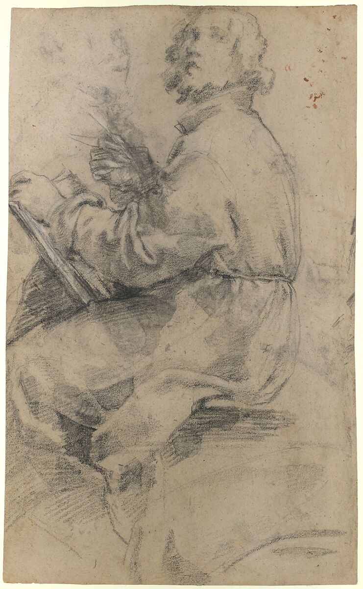Seated Male Figure with the Head of an Onlooker (recto); Standing Male Figure in a Monk's Habit (verso), Bernardino Poccetti (Italian, San Marino di Valdelsa 1548–1612 Florence), Charcoal with traces of white chalk highlights 