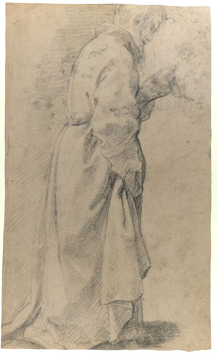 Seated Male Figure with the Head of an Onlooker (recto); Standing Male Figure in a Monk's Habit (verso), Bernardino Poccetti (Italian, San Marino di Valdelsa 1548–1612 Florence), Charcoal with traces of white chalk highlights