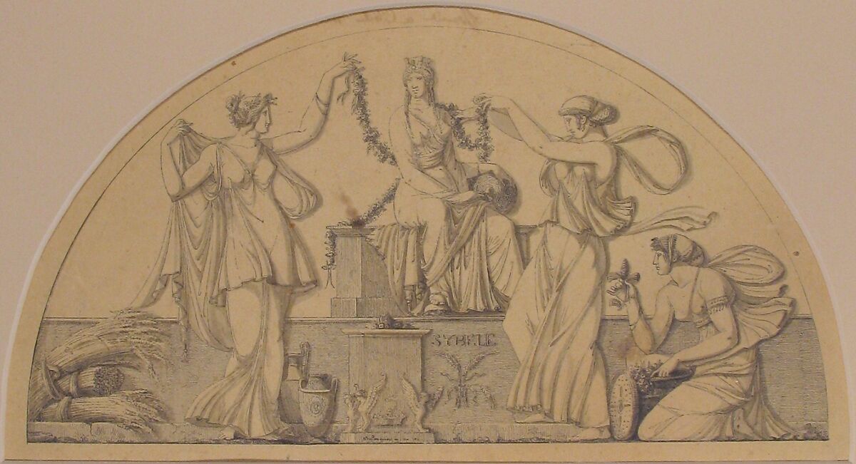 Cybele and Three Attendants, Antoine Léonard Du Pasquier (French, Paris, 1748–1831/32), Pen and black ink, brush and gray wash