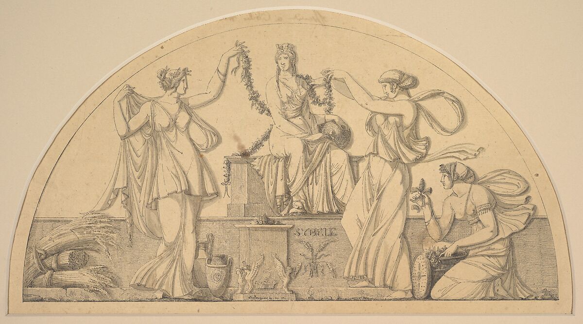 Cybele and Three Attendants, Antoine Léonard Du Pasquier  French, Pen and black ink, brush and gray wash