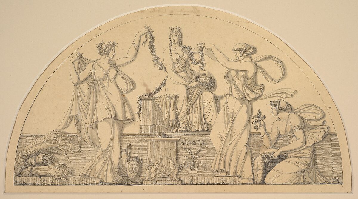 Cybele and Three Attendants, Antoine Léonard Du Pasquier (French, Paris, 1748–1831/32), Pen and black ink, brush and gray wash 