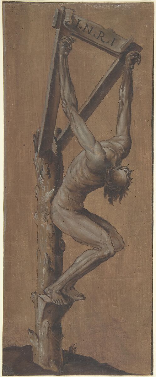 Christ on the Cross, Anonymous, German, 16th century, Pen and brown ink and brush and wash with white heightening 