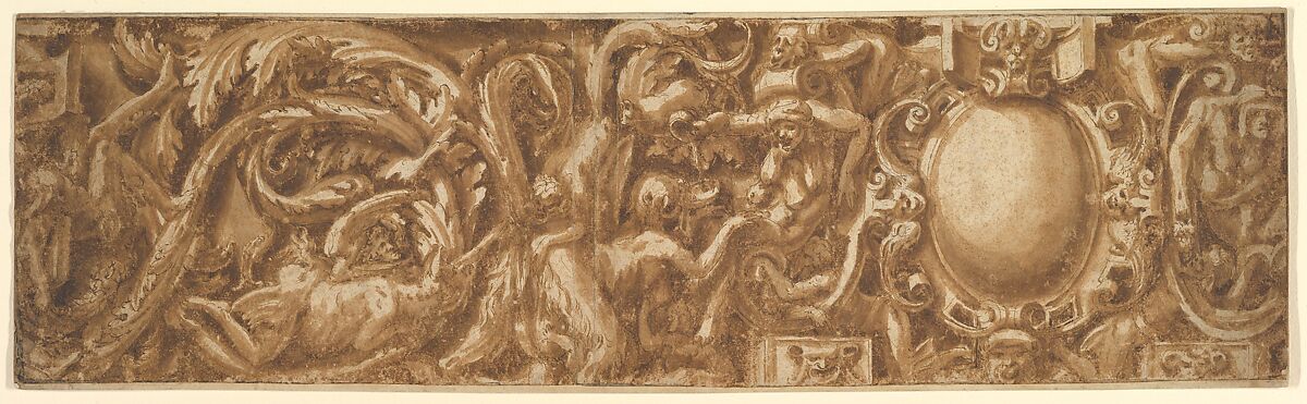 Ornamental Frieze, Lelio Orsi (called Lelio da Novellara) (Italian, Novellara 1508/11–1587 Novellara), Pen and brown ink, brush and brown wash 