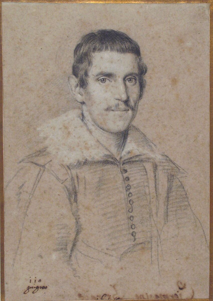 Portrait of Piermarino Bernabò, Ottavio Leoni (Il Padovano) (Italian, Rome 1578–1630 Rome), Black chalk, highlighted with white, on faded blue paper