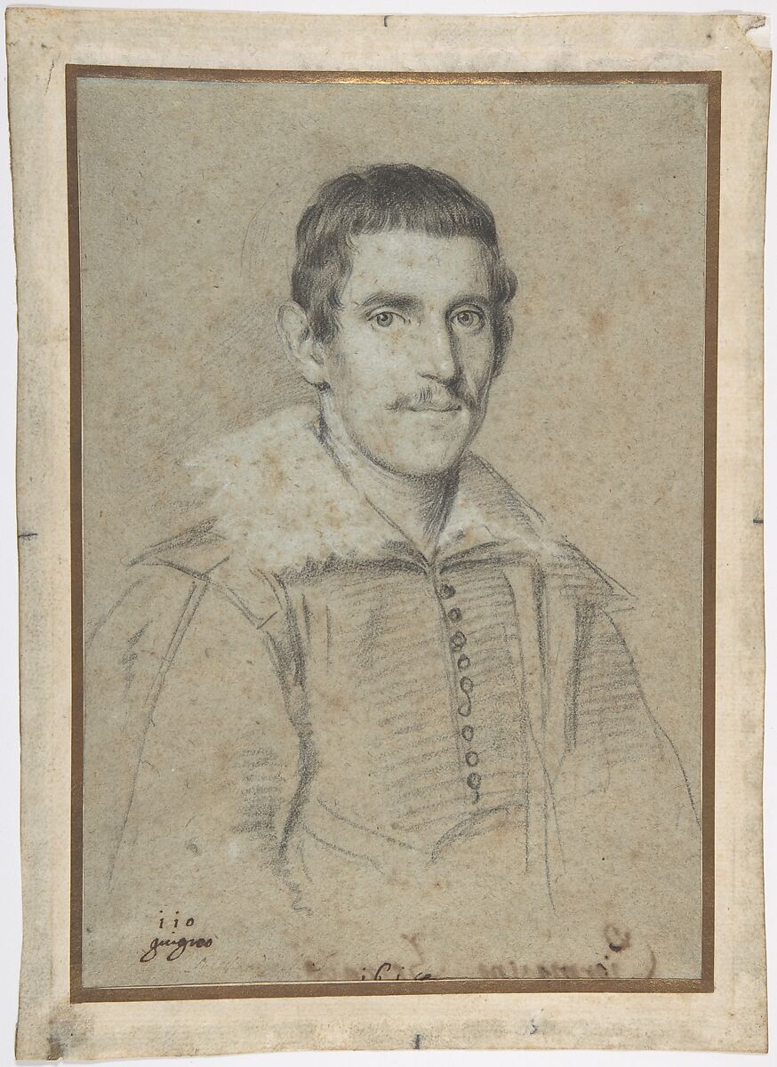 Portrait of Piermarino Bernabò, Ottavio Leoni (Il Padovano) (Italian, Rome 1578–1630 Rome), Black chalk, highlighted with white, on faded blue paper 