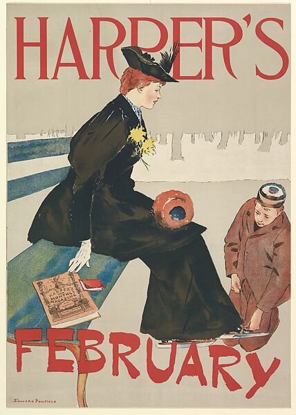 Harper's: February, Edward Penfield (American, Brooklyn, New York 1866–1925 Beacon, New York), Color lithograph 