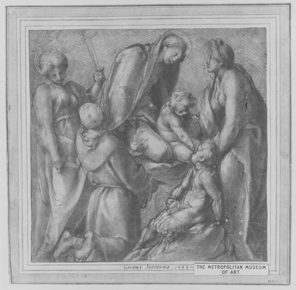 Virgin and Child with Saint Elizabeth, the Infant Baptist, Saint Anthony of Padua, and a Female Martyr, Jacopo da Pontormo (Jacopo Carucci) (Italian, Pontormo 1494–1556 Florence), Red chalk, brush and red wash