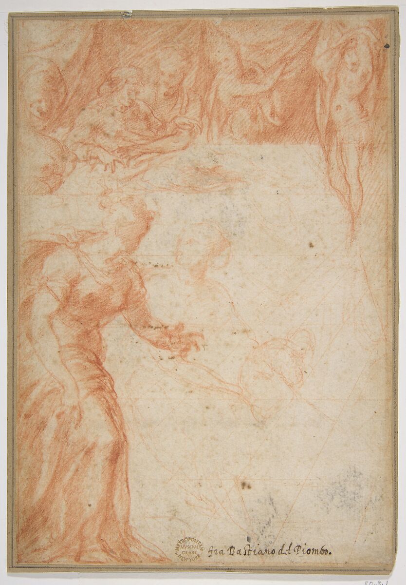 Figural Studies for a Scene (The Birth of the Virgin or Saint John the Baptist?), Rosso Fiorentino (Italian, Florence 1494–1540 Fontainebleau)  , circle of, Red chalk 
