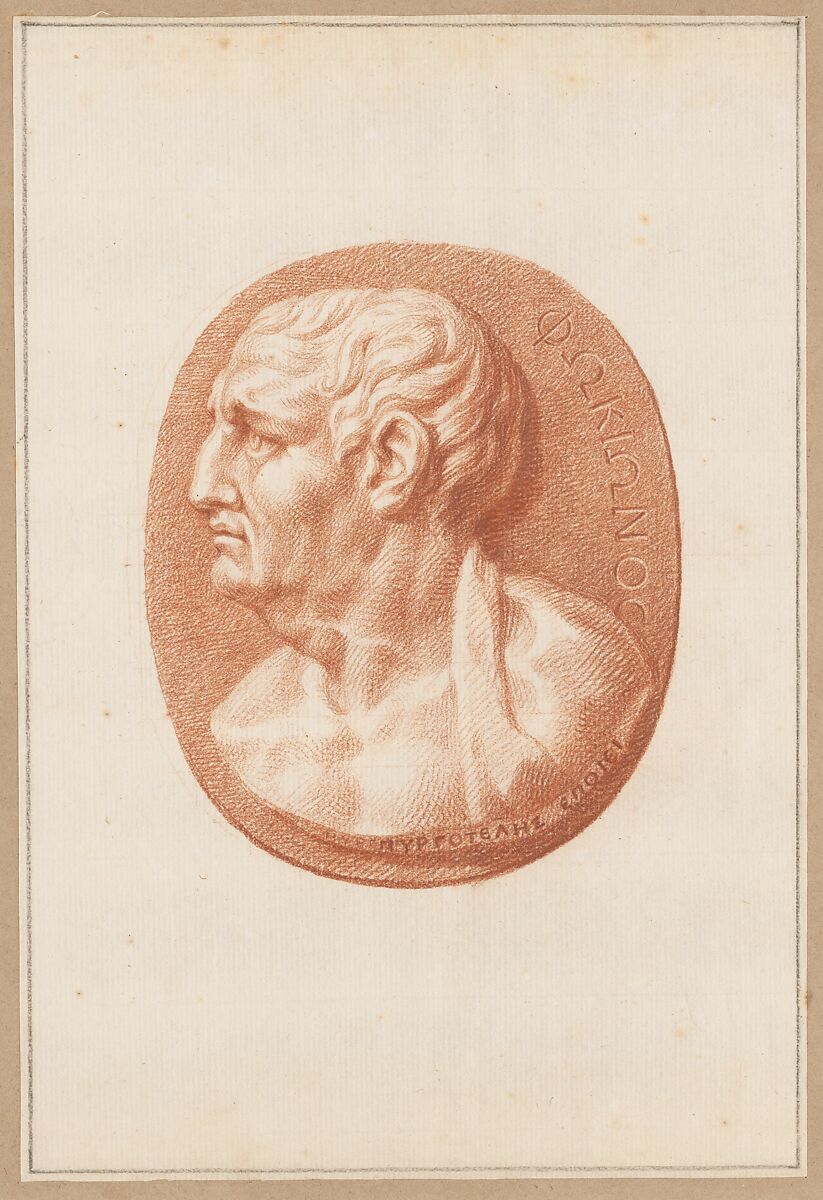 Presumed Portrait of Phocion, Bernard Picart (French, Paris 1673–1733 Amsterdam), Red chalk; faintly squared in red chalk; framing lines in black chalk