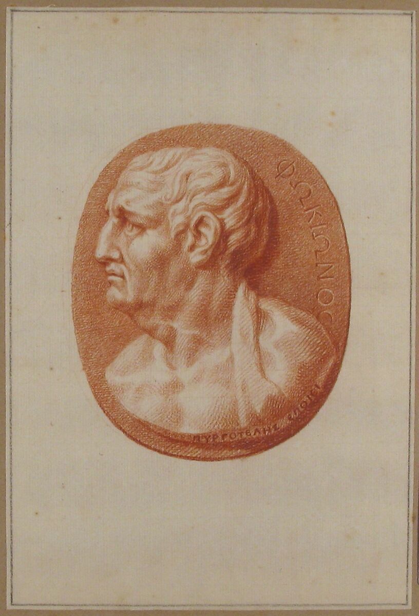 Presumed Portrait of Phocion, Bernard Picart (French, Paris 1673–1733 Amsterdam), Red chalk; faintly squared in red chalk; framing lines in black chalk