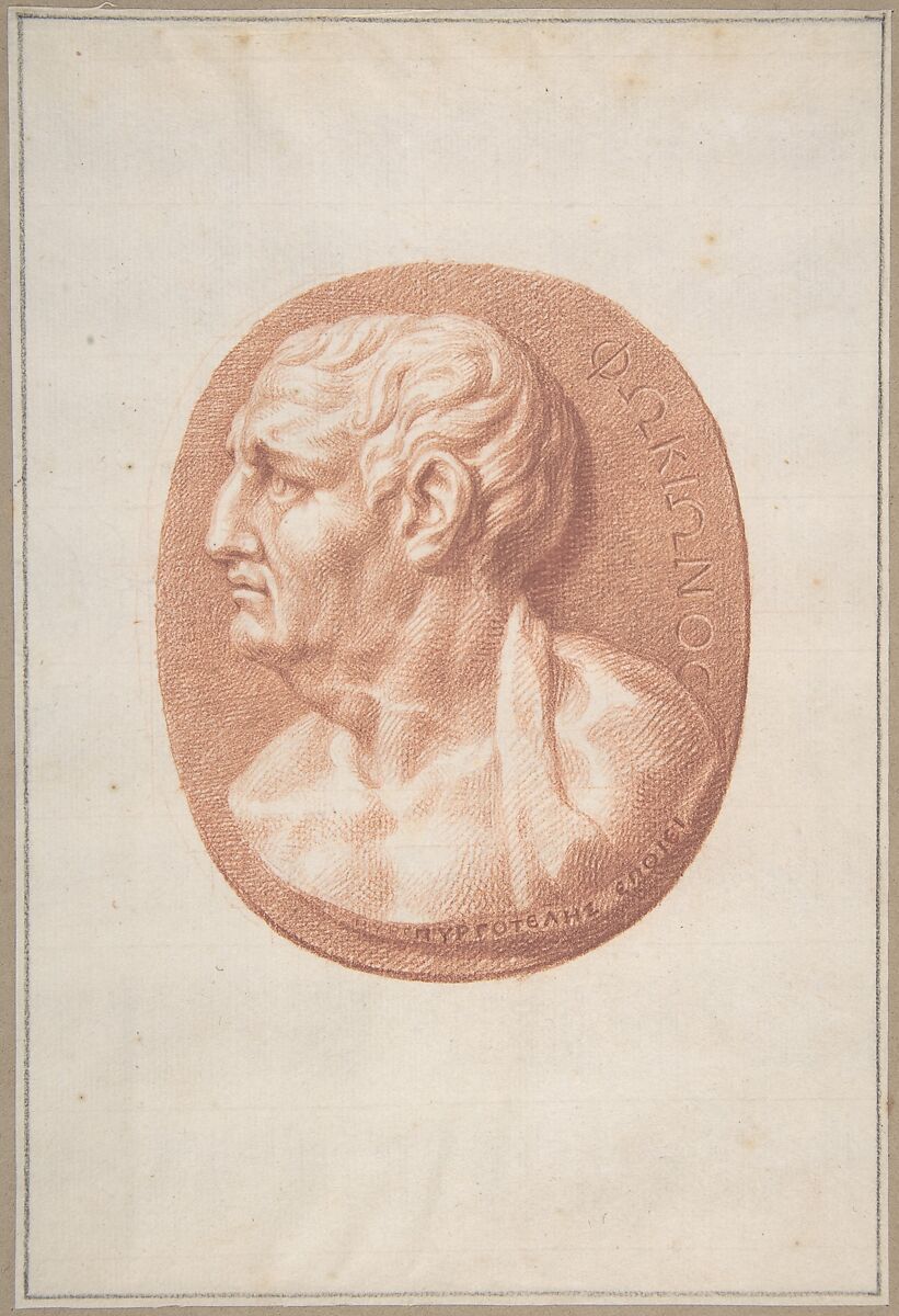 Presumed Portrait of Phocion, Bernard Picart  French, Red chalk. Faintly squared in red chalk. Framing lines in black chalk.