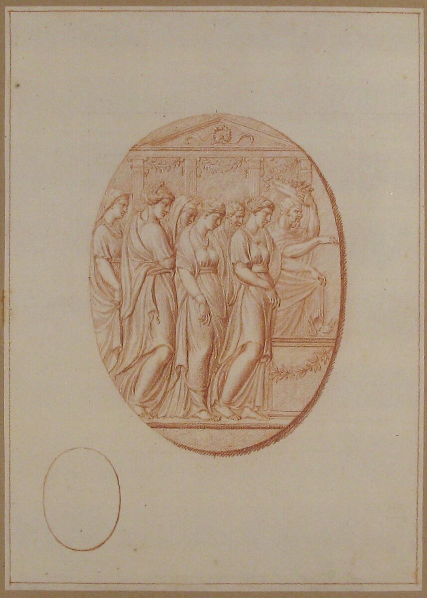 Figures before an Altar, Bernard Picart (French, Paris 1673–1733 Amsterdam), Red chalk; framing lines in red chalk