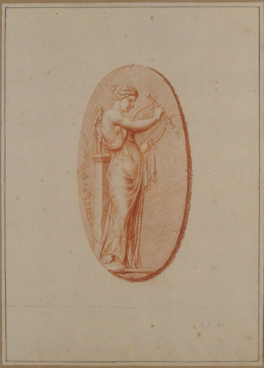 A Muse, Bernard Picart (French, Paris 1673–1733 Amsterdam), Red chalk; faintly squared in red chalk; framing lines in black chalk