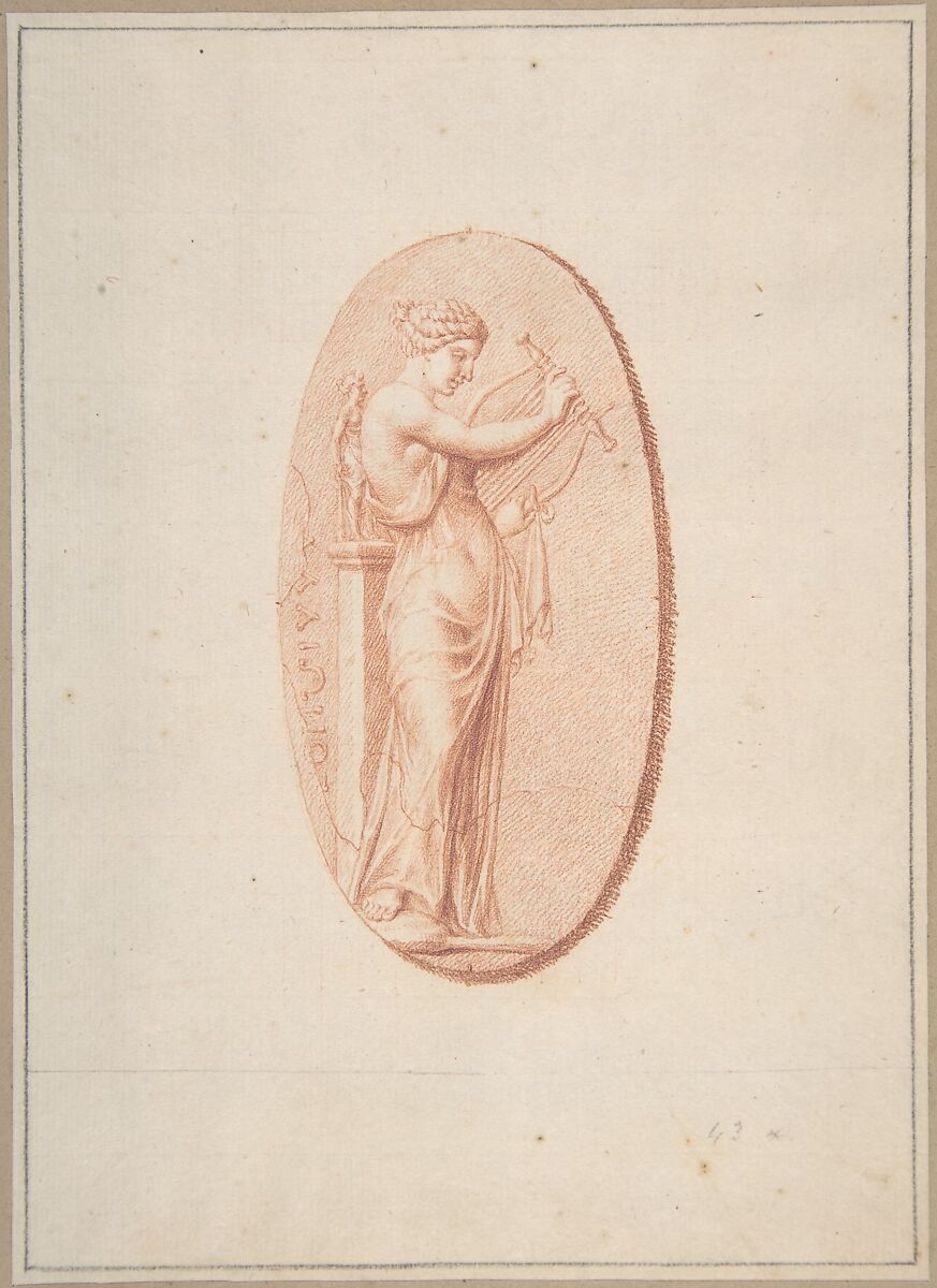 A Muse, Bernard Picart (French, Paris 1673–1733 Amsterdam), Red chalk; faintly squared in red chalk; framing lines in black chalk 