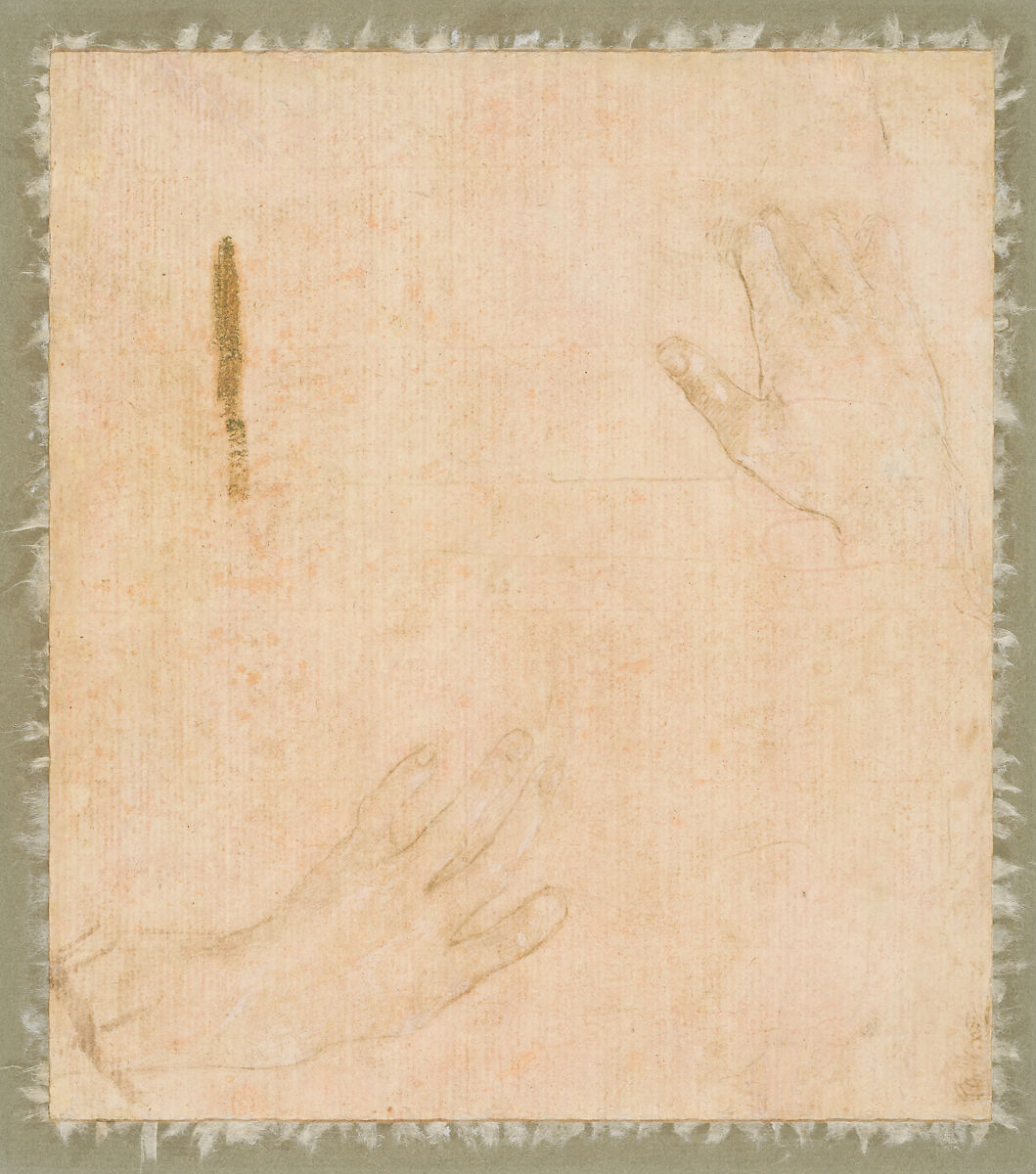 Standing Youth with Hands Behind His Back, and a Seated Youth Reading (recto); Two Studies of Hands (verso), Filippino Lippi (Italian, Prato ca. 1457–1504 Florence), Metalpoint, highlighted with white gouache, on pink prepared paper (recto); metalpoint, on pink prepared paper (verso)