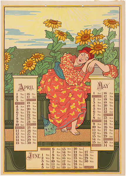 Poster Calendar 1897: April, May, June, Louis John Rhead (American (born England), Etruria 1857–1926 Amityville, New York), Lithograph 