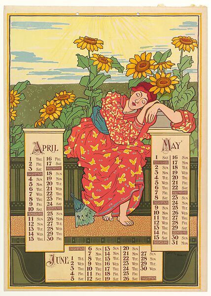 Poster Calendar 1897: April, May, June, Louis John Rhead (American (born England), Etruria 1857–1926 Amityville, New York), Lithograph