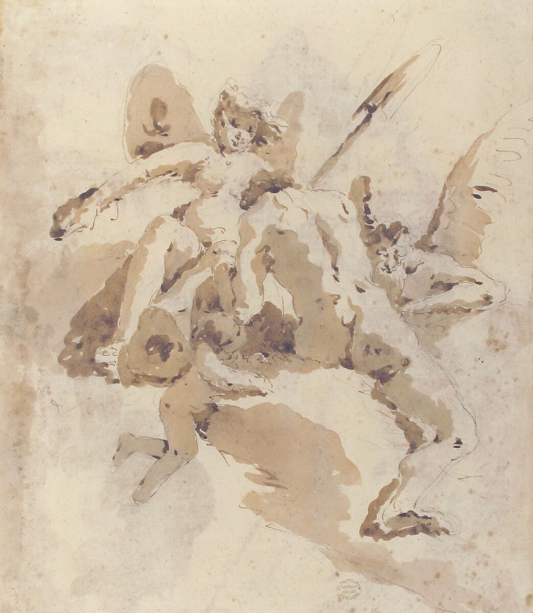 Design for a Ceiling (recto); Bearded Man Standing (verso), Circle of Giovanni Battista Tiepolo (Italian, Venice 1696–1770 Madrid), Pen and brown ink, brush and brown wash, over black chalk (recto); brush and brown wash, over black chalk (verso)