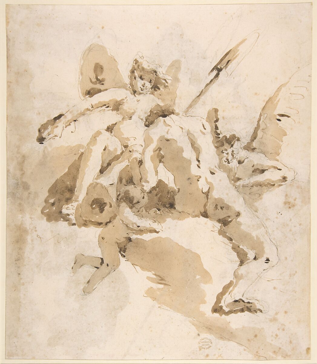 Design for a Ceiling (recto); Bearded Man Standing (verso), Giovanni Battista Tiepolo  Italian, Pen and brown ink, brush and brown wash, over black chalk (recto); brush and brown wash, over black chalk (verso)