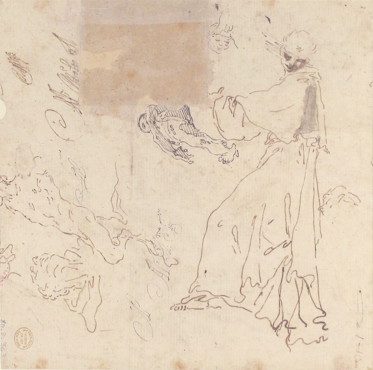 Sheet of Studies: Five Angels (recto); Youth in Clerical Robes and Other Studies (verso), Giovanni Battista Tiepolo (Italian, Venice 1696–1770 Madrid), Pen and brown ink, brush and brown wash (recto), pen and brown and black ink (verso)