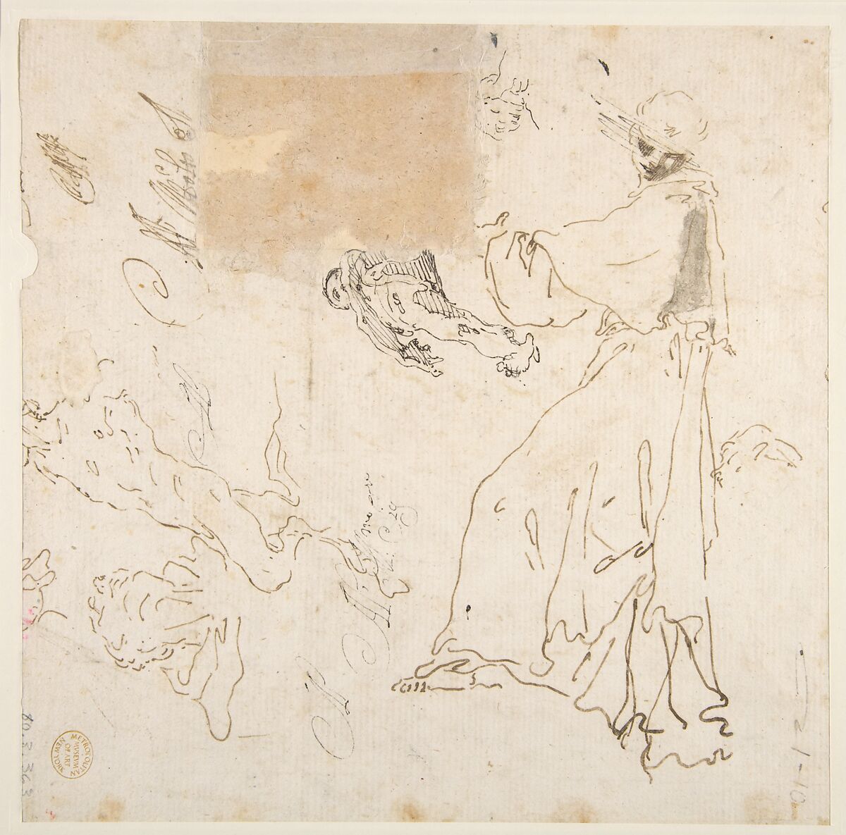 Sheet of Studies: Five Angels (recto); Youth in Clerical Robes and Other Studies (verso), Giovanni Battista Tiepolo (Italian, Venice 1696–1770 Madrid), Pen and brown ink, brush and brown wash (recto), pen and brown and black ink (verso)