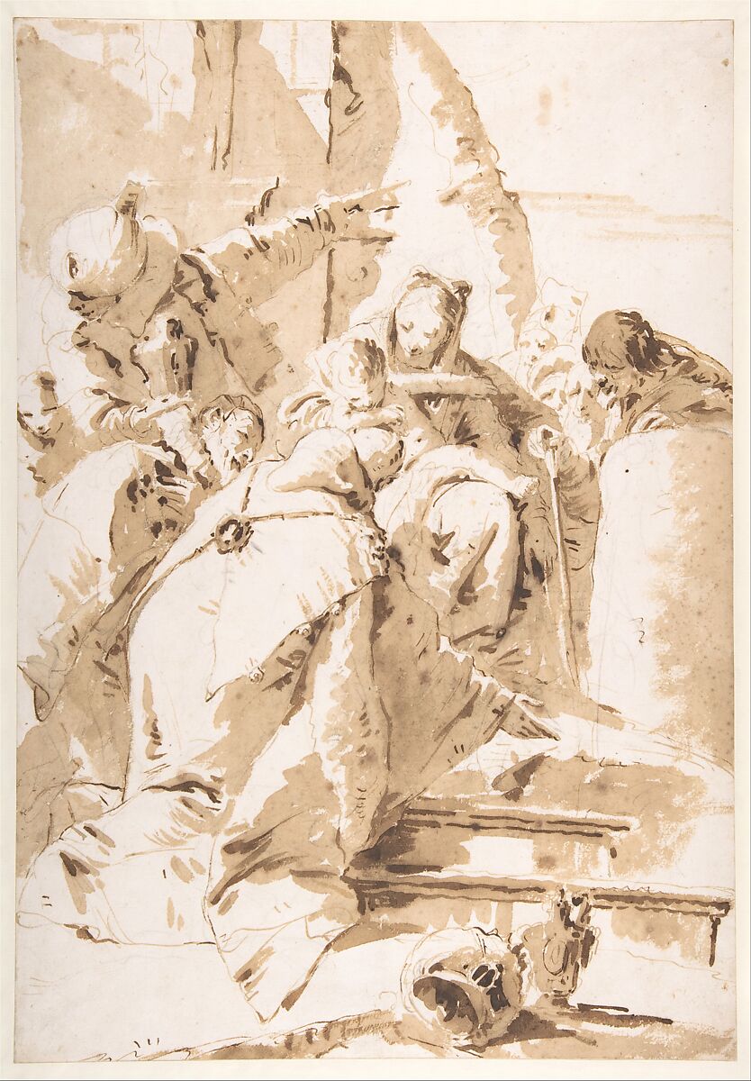 Adoration of the Magi, Giovanni Battista Tiepolo (Italian, Venice 1696–1770 Madrid), Pen and brown ink, brush with pale and dark brown wash, over black chalk 