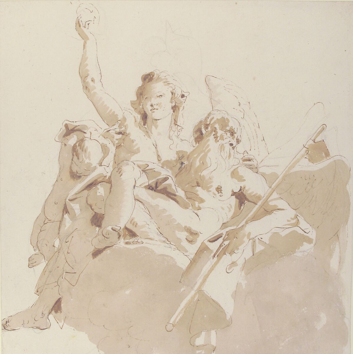 Time and Truth, Giovanni Battista Tiepolo (Italian, Venice 1696–1770 Madrid), Pen and brown ink, brush  with pale and dark brown wash, over black chalk