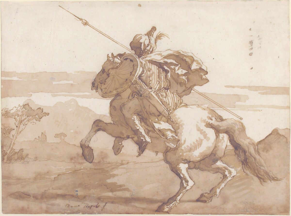 An Oriental Horseman, Giovanni Domenico Tiepolo (Italian, Venice 1727–1804 Venice), Pen and dark brown ink, brush and brown wash, over traces of black chalk or graphite