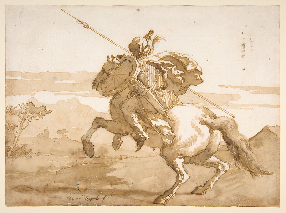 An Oriental Horseman, Giovanni Domenico Tiepolo (Italian, Venice 1727–1804 Venice), Pen and dark brown ink, brush and brown wash, over traces of black chalk or graphite 