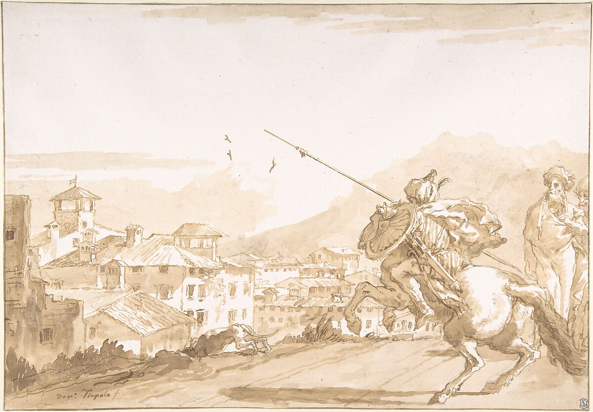 Turkish Lancer and Onlookers Approaching a Town