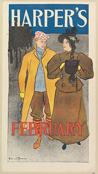 Harper's, February, Edward Penfield (American, Brooklyn, New York 1866–1925 Beacon, New York), Color lithograph 