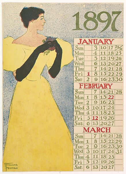 January, February, March, 1897, Edward Penfield (American, Brooklyn, New York 1866–1925 Beacon, New York), Color lithograph 