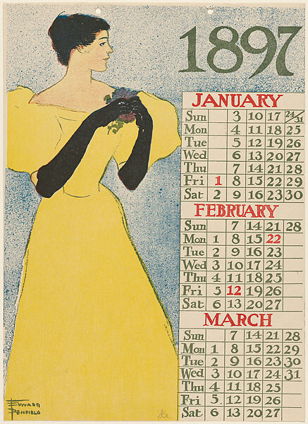 Poster Calendar 1897: January, February, March, Edward Penfield (American, Brooklyn, New York 1866–1925 Beacon, New York), Lithograph and relief process 