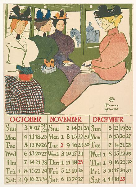 October, November, December, Edward Penfield (American, Brooklyn, New York 1866–1925 Beacon, New York), Color lithograph 