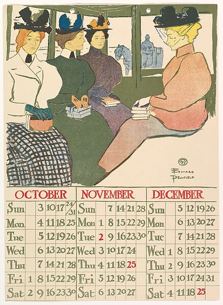 October, November, December, Edward Penfield (American, Brooklyn, New York 1866–1925 Beacon, New York), Lithograph and commercial relief process 