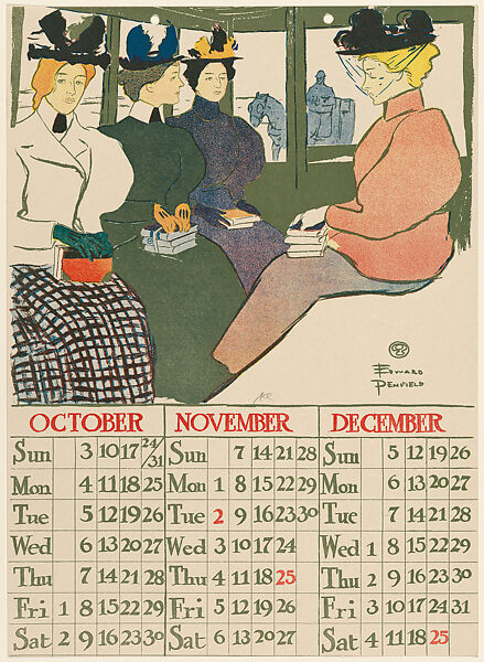Poster Calendar 1897: October, November, December, Edward Penfield (American, Brooklyn, New York 1866–1925 Beacon, New York), Lithograph and relief process 