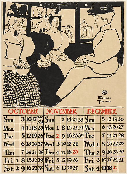 Proof for Poster Calendar 1897: October, November, December, Edward Penfield (American, Brooklyn, New York 1866–1925 Beacon, New York), Lithograph and relief process