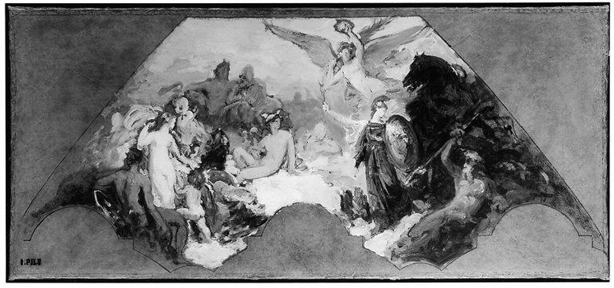 Minerva Combating Brute Force, Isidore Pils (French, Paris 1813/15–1875 Douarnenez), Oil paint on paper, mounted on canvas